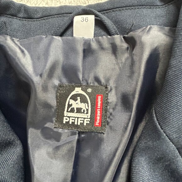 PFIFF Double-Breasted Dress Coat Jacket with Faux Leather Skirt Size 36 Navy - Picture 3 of 11